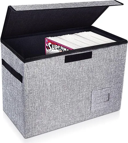 Vista 8 de Leffis Caja de Almacenamiento para Cómics, Caja 39.4 cm X 19.1 cm X 28.7 cm, Caja Corta Plegable con Tapas para 150 Cómics, Contenedor de Cómics