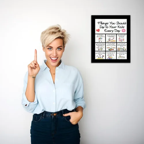 Vista 5 de AMERICAN LUXURY GIFTS 9 Things To Say To Kids Affirmations - Cartel de arte de pared con tipografía motivacional para aula, sala