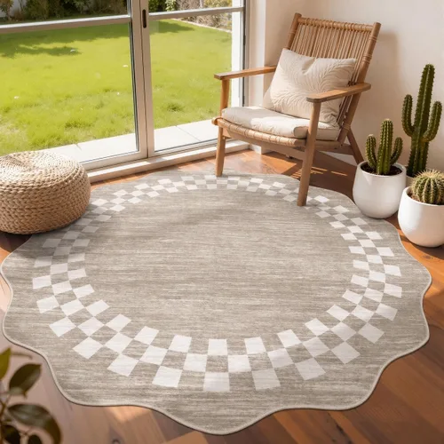 Vista 99 de GarveeHome Alfombra lavable de 5 x 7 pies para sala de estar, alfombra Beige festoneado
