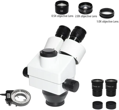 Vista 5 de 3.5X-90X microscopio estéreo trinocular zoom microscopio digital industrial simul-Focal conjunto para reparación de soldadura de PCB