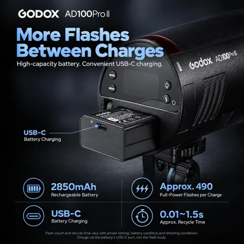 Vista 9 de Godox AD100Pro II AD100 Pro II 100Ws TTL Flash, 2.4G Wireless X System