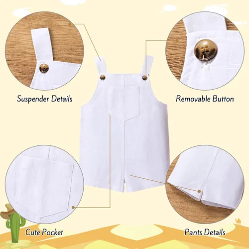 Vista 6 de MBMSHEGH Conjunto de ropa de verano para bebé y niño, con parte superior acanalada y tirantes con botones