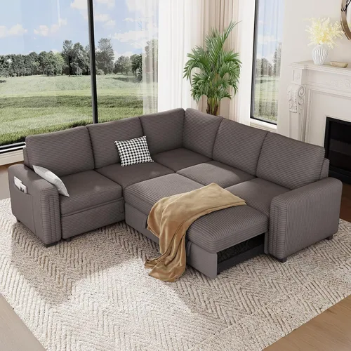 Vista 15 de Vesgantti Sofá Seccional Modular de 113.6" con Sofá Cama Extraíble, Sofá Cama en Forma de U de 7 Plazas con Chaise de Almacenamiento, Sofá Seccional