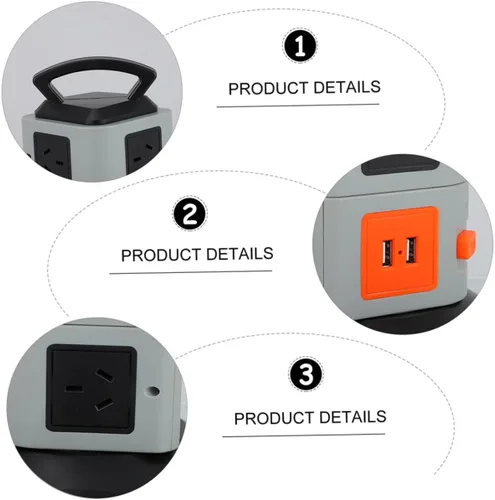 Vista 2 de Enchufe de alimentación con puertos de carga USB, protector de sobretensiones, placa de alimentación para el hogar y la oficina, extensión de carga