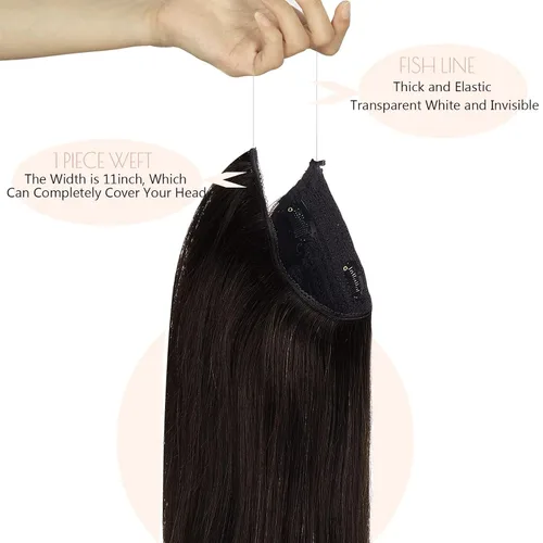 Vista 7 de Extensiones de cabello con alambre, color negro natural, 14 pulgadas, 2.65 oz, 100% cabello humano real, extensión de cabello invisible