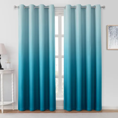 Vista 9 de HOMEIDEAS Cortinas Blackout Negras Ombré de 52 x 63 Pulgadas de Largo Degradado Oscurecimiento de Habitación Aislamiento Térmico Ahorro de Energía