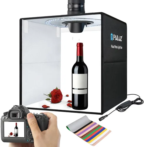 Vista 20 de PULUZ Caja de luz de estudio fotográfico de 10 x 10 pulgadas, caja de carpa de fotografía plegable portátil, pequeña caja de luz para tomas lightbox