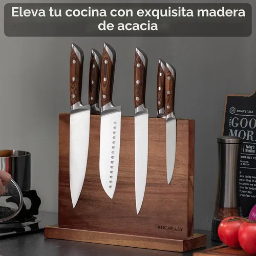 Vista 3 de Soporte magnético para cuchillos - KUCHEASY Bloque magnético doble cara sin cuchillos - Soporte universal de cuchillos de madera con imanes