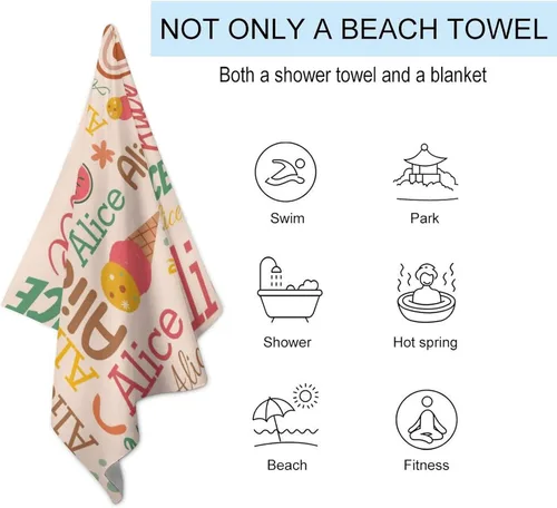 Vista 2 de Toallas de playa personalizadas para niños y adultos, regalos personalizados con nombre, toalla de playa de microfibra de gran tamaño de secado