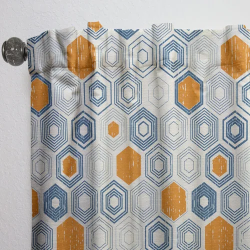 Vista 6 de DesignQ Cortinas con patrón hexagonal retro IX para dormitorio, cortinas para sala de estar, cortinas con aislamiento térmico, panel individual, 52