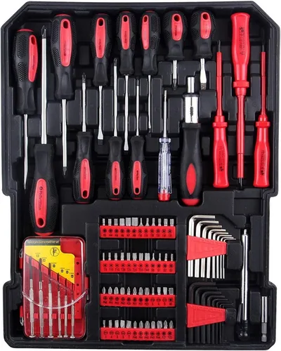 Vista 6 de Juego de herramientas con caja de aluminio para carretilla de 799 piezas, juego de herramientas de reparación automática para el hogar con ruedas