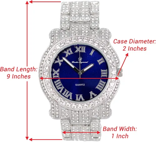 Vista 70 de Charles Raymond Bling-ed Out Ultimate Hip Hop Royalty Reloj para hombre con número romano de fácil lectura o indicadores de tiempo de diamantes