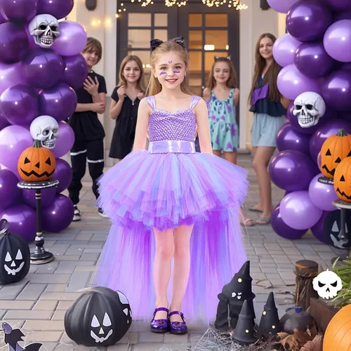 Vista 5 de Vestido tutú para niñas, vestidos de tul, vestido de hada de Halloween para niñas pequeñas, traje de fiesta de cumpleaños, vestido de graduación