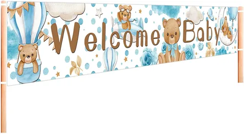Vista 5 de Cartel grande azul de bienvenida para baby shower, suministros de decoración de fiesta de revelación de género, decoraciones de bienvenida