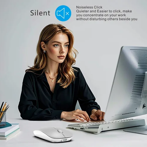 Vista 3 de HOTDREAM Ratón recargable Bluetooth para iPad Air/iPad Pro, portátil, tableta, iPhone/PC, (no para Mac, MacBook), color plateado