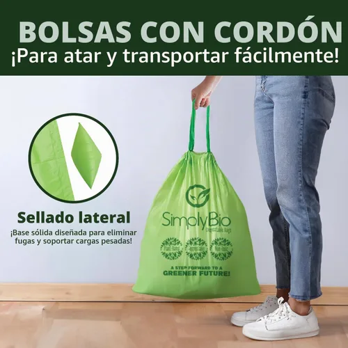 Vista 3 de Simply Bio Bolsas de basura compostables de 13 galones con cordón de cierre, extra gruesas de 1 mil, 49.21 litros, 30 bolsas, bolsa alta de cocina