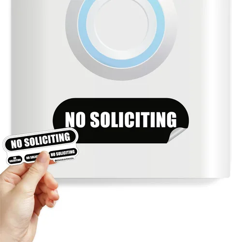 Vista 7 de Letrero pequeño de No Soliciting para casa, 9 tamaños pequeños compatibles con la mayoría de timbres de video, calcomanías mate resistentes a