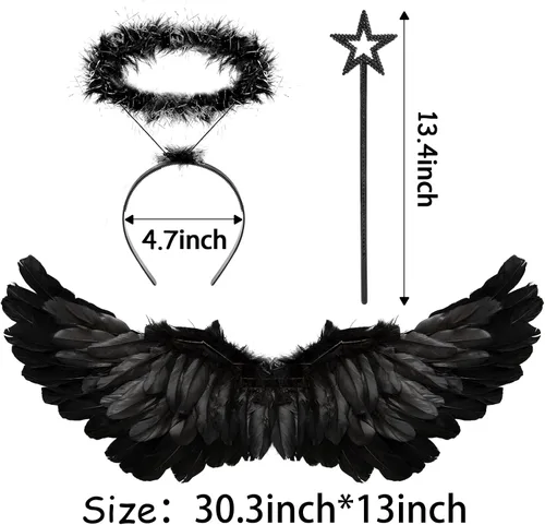 Vista 2 de Alas de ángel para adultos, alas de ángel y halo para niños y mujeres, alas de plumas, disfraz de Halloween para niños