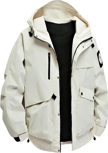 Vista 13 de Chaqueta de esquí impermeable para hombre, resistente al viento, abrigo de invierno con forro polar con capucha para escalar y romper el viento