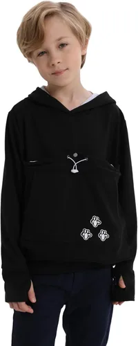 Vista 5 de LINYUCHEN Sudadera con capucha para niños y niñas, con bolsa de gato, sudadera de manga larga con orejas de gato Negro