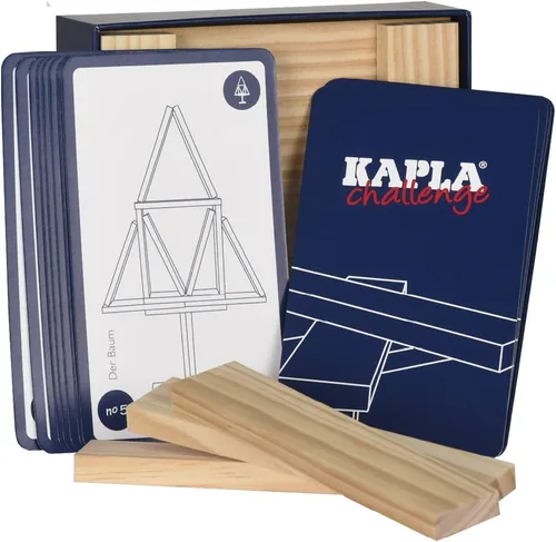 Vista 2 de KAPLA Challenge - Juego de construcción de madera, 16 tablones de construcción y 12 cartas de desafío