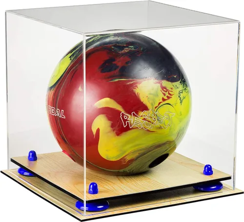 Vista 67 de Better Display Cases Acrylic Bowling Ball Display Case with Mirror Case, Yellow Risers and Clear Base (B33/A028)