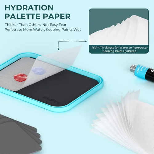 Vista 5 de Nicpro Paleta Stay Wet para kit de pintura acrílica en miniatura, paletas de bandeja de pintura con 100 piezas de papel de paleta, 4 esponjas