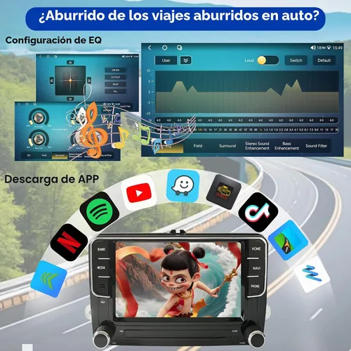 Vista 3 de 7" Android 13 Radio de coche con Carplay inalámbrico Android Auto GPS Navegación Estéreo de coche 8-CORE 2+32G Pantalla táctil IPS WiFi BT FM AM DSP