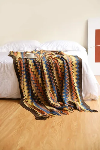 Vista 5 de Manta de punto texturizado con borlas de 51.1 x 94.5 pulgadas, a rayas para sofá, silla, cama, cama, ligera y suave