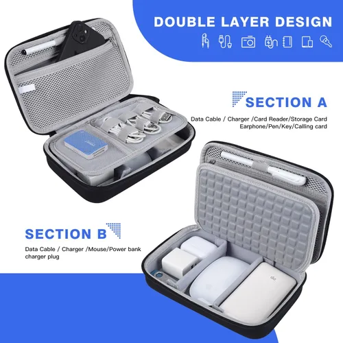 Vista 6 de Estuche organizador electrónico de viaje rígido para adaptadores de carga de MacBook, cables, banco de energía, ratón mágico Apple, lápiz Apple