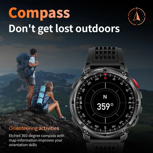 Vista 3 de Reloj inteligente para hombre para teléfonos Android y iPhone, relojes inteligentes deportivos militares para hombres, reloj de seguimiento de Negro