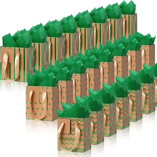 Vista 21 de Tenare - 24 pequeñas bolsas de regalo pequeñas de papel metálicas para fiestas, pequeñas con asas, papel de seda para joyas, envoltura de regalo