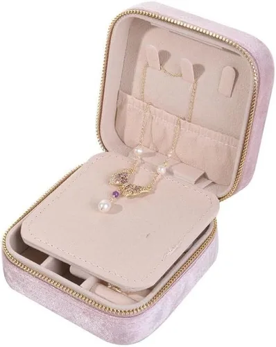Vista 9 de STYLIFING Joyero de viaje, organizador de joyas de franela de felpa con espejo y 3 pares de aretes para mujeres y niñas, organizador