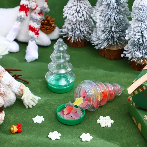 Vista 9 de Abaodam 6 unidades rellenables con forma de árbol de Navidad de plástico transparente adornos de Navidad recipientes de dulces para manualidades