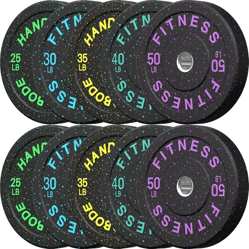 Vista 15 de HANDBODE 2-Inch High-Bounce Bumper Plates, Olympic Weight Set, 10-650 lb