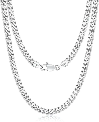 Vista 9 de 18k Gold Plated 925 Sterling Silver Chain Necklace for Men Women, 3.5mm, 4mm, 5mm Diamond Cut Cuban Link Chain, Sturdy & Shiny & Not Easy to Fade &