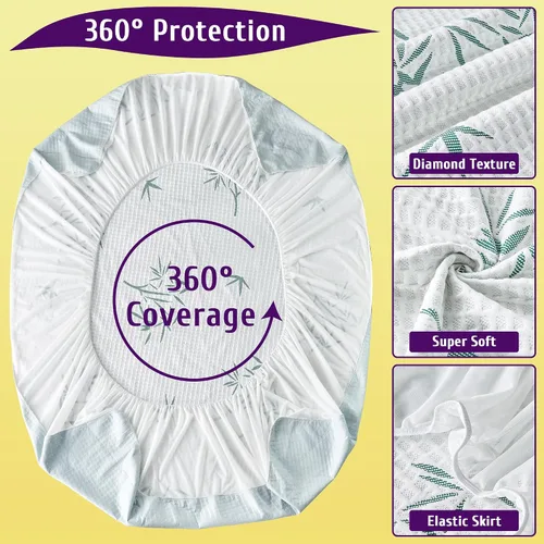 Vista 4 de Protector de colchón impermeable de tamaño matrimonial, transpirable y refrescante, estilo sábanas bajeras, bolsillos de 6 a 16 pulgadas