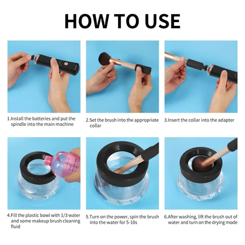 Vista 8 de Senbowe Máquina limpiadora y secadora de brochas de maquillaje mejorada, cepillo giratorio automático eléctrico para cosméticos con collares de goma