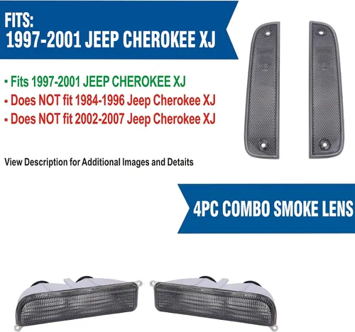 Vista 2 de Se adapta a luces de señal Jeep 97-01 XJ – Combo de luces intermitentes de parachoques ahumado + juego de lámparas de marcador lateral de esquina