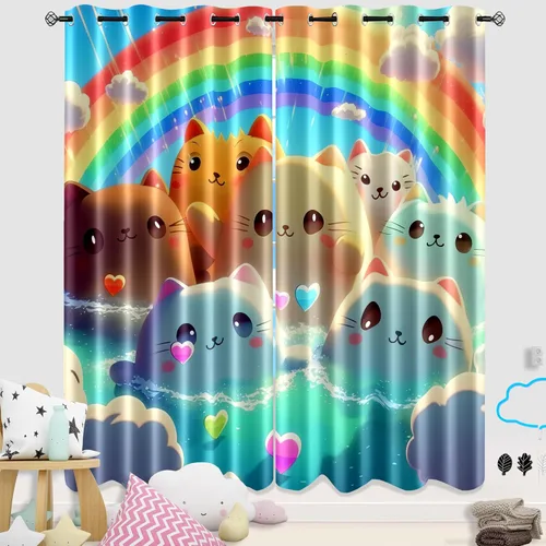 Vista 7 de Cortinas negras para dormitorio, decoración de habitación, cortinas opacas para ventana, juego de 2 paneles con estampado de niña africana morada