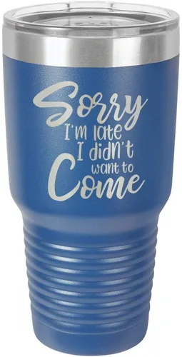 Vista 13 de Sorry I'M LATE I DIDN'T WANT TO COME Vaso negro de 30 onzas con popote y tapa superior deslizante Taza de viaje de acero inoxidable Comparar