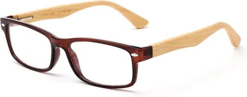 Vista 17 de Newbee Fashion Lentes transparentes Marco Rectángulo Marco Sin Prescripción Falso Gafas Paquete de 2 bambú negro y marrón