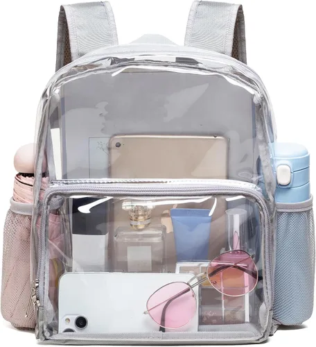 Vista 3 de Vorspack Mini mochila transparente – Mochila pequeña transparente aprobada para estadios de 12 x 12 x 6 pulgadas para mujer, Gris, Classic
