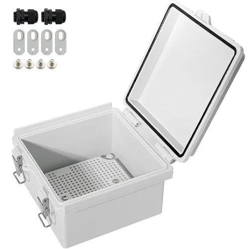 Vista 19 de MAKERELE Caja eléctrica impermeable pequeña al aire libre IP67 ABS caja de plástico con placa de montaje, cubierta gris con bisagras, soporte