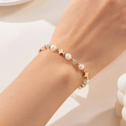 Vista 9 de Pulsera de cruz para mujer, pulsera de cristal, bautismo, primera confirmación, comunión, regalos religiosos