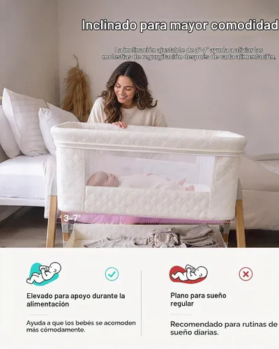 Vista 6 de HARPPA - Moisés para dormir de noche, cuna 3 en 1 con colchón Crema