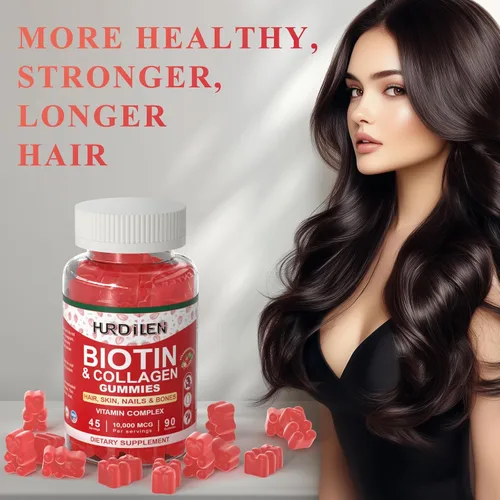 Vista 3 de Gomitas para el cabello, la piel y las uñas, 10000 mcg de biotina y colágeno para mujeres y hombres, suplementos vitamínicos que apoyan