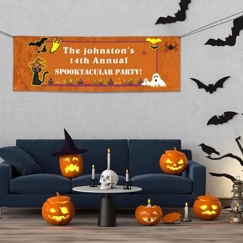 Vista 9 de Cartel personalizado de Feliz Halloween para fiesta, añade tu texto en la pancarta, decoraciones de Halloween personalizadas para interiores