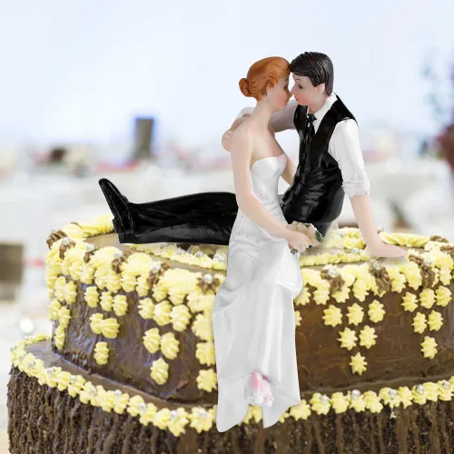 Vista 3 de BORDSTRACT Divertidos adornos para tartas de boda, romántica figura de resina con forma de novia y novio, para decoración de fiesta de banquete