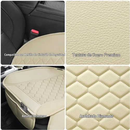 Vista 3 de Elantrip 2 Piezas Fundas de Asiento de Automóvil de Cuero Sintético Beige con Comodidad Acolchada y Bolsillos de Almacenamiento Impermeables